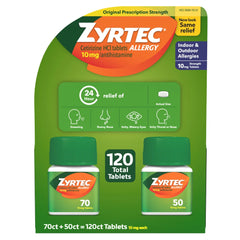 Zyrtec 24 Hour Allergy Relief Antihistamine Cetirizine HCl 10 mg, 120 Tablets