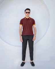Wearium Maroon Gold - Tipping Cotton Polo (Size: 2XL)