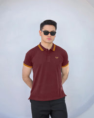 Wearium Maroon Gold - Tipping Cotton Polo (Size: 2XL)
