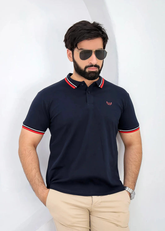 Wearium Tipped Navy Polo - Superior Cotton (Size: 2XL)