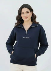 Wearium Quarter Zip Sweatshirt Women - Premium Cotton Fleece (Size: 2XL)