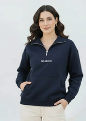 Wearium Quarter Zip Sweatshirt Women - Premium Cotton Fleece (Size: 2XL)