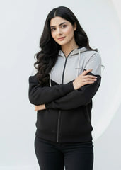 Wearium Grey Edge Oversized ZipUp Women - Premium Cotton Fleece (Size: 2XL)