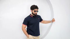 Wearium Tipped Navy Polo - Superior Cotton (Size: 2XL)