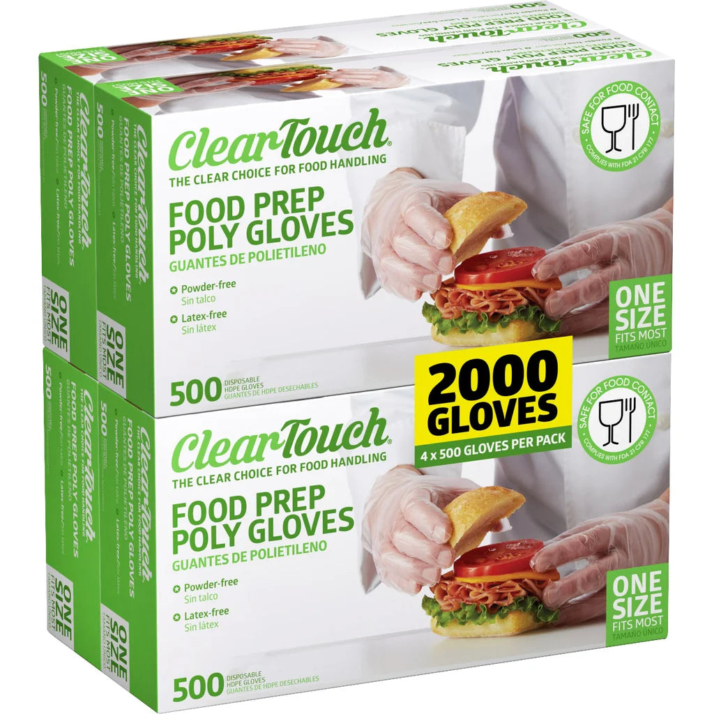 Clear-Touch Food Prep Poly Gloves, One Size, 2,000-count
