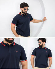 Wearium Tipped Navy Polo - Superior Cotton (Size: 2XL)