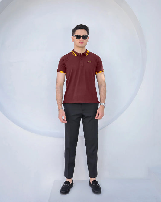 Wearium Maroon Gold - Tipping Cotton Polo (Size: 2XL)