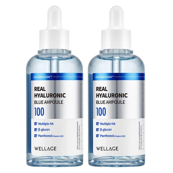 WELLAGE Real Hyaluronic Blue Ampoule, 2.53 fl oz, Pack of 2