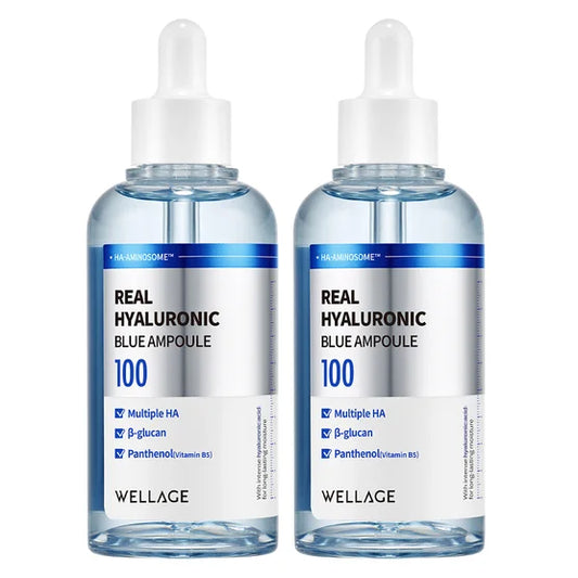 WELLAGE Real Hyaluronic Blue Ampoule, 2.53 fl oz, Pack of 2