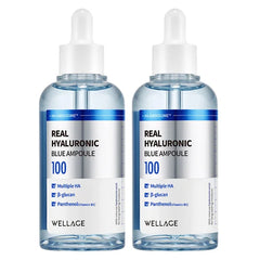 WELLAGE Real Hyaluronic Blue Ampoule, 2.53 fl oz, Pack of 2