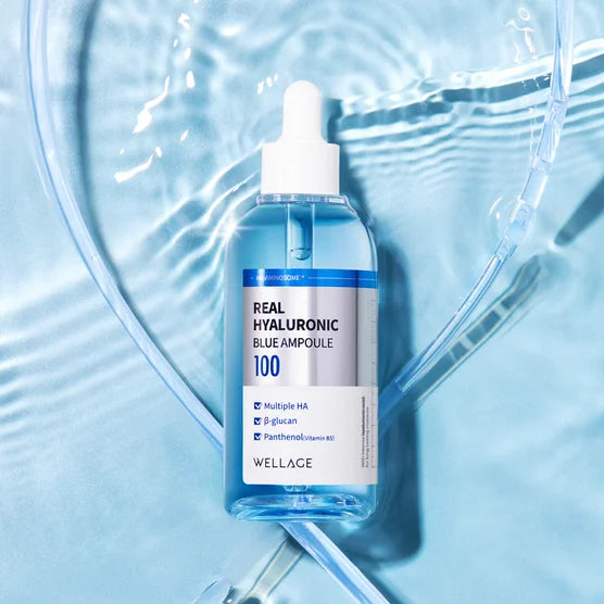 WELLAGE Real Hyaluronic Blue Ampoule, 2.53 fl oz, Pack of 2