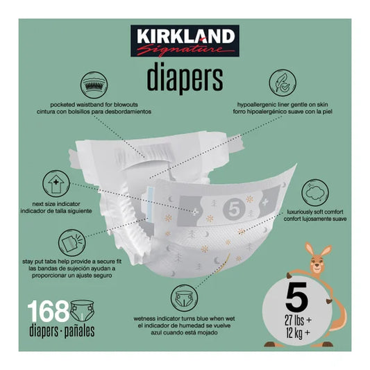 Kirkland Signature Diaper Size 5, (27+ lb/12+ kg), 168 Diapers