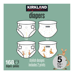 Kirkland Signature Diaper Size 5, (27+ lb/12+ kg), 168 Diapers
