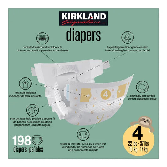 Kirkland Signature Diaper Size 4, (22-37 lbs), 198 Diapers
