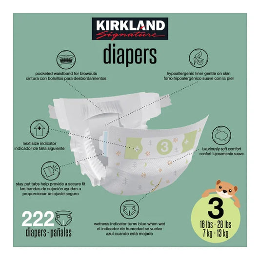 Kirkland Signature Diaper Sizes 3 - (16-28 lbs), 222 Diapers