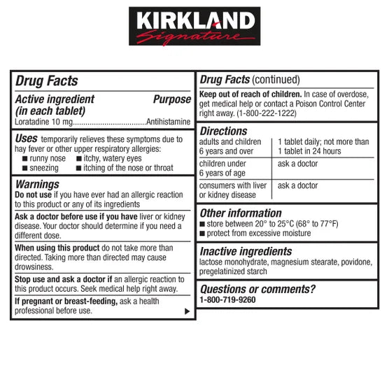 Kirkland Signature Non-Drowsy AllerClear Antihistamine 10 mg., 365 Tablets