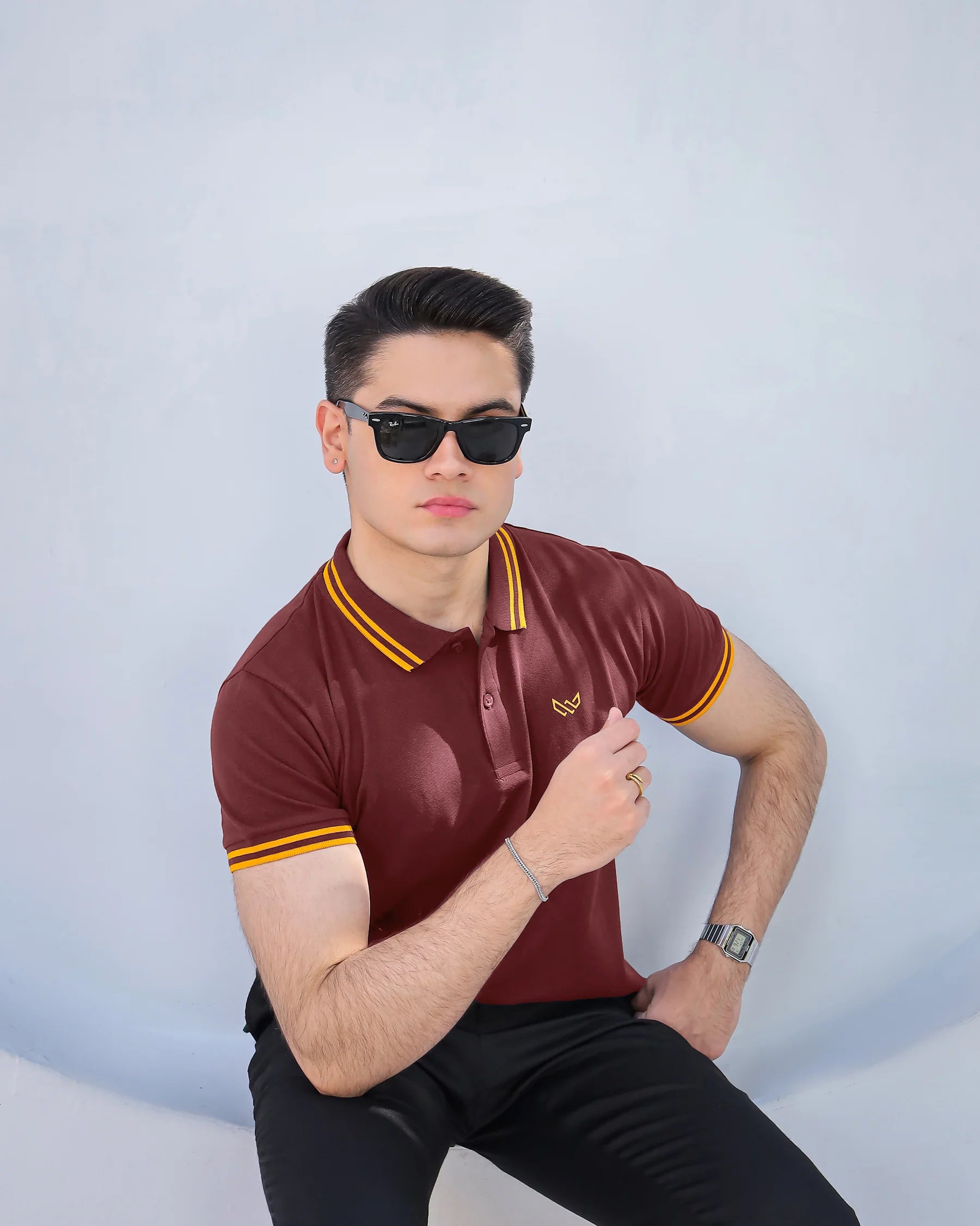 Wearium Maroon Gold - Tipping Cotton Polo (Size: 2XL)