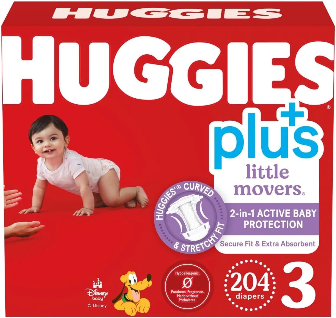Huggies Plus Diapers Size 3, 204 Diapers