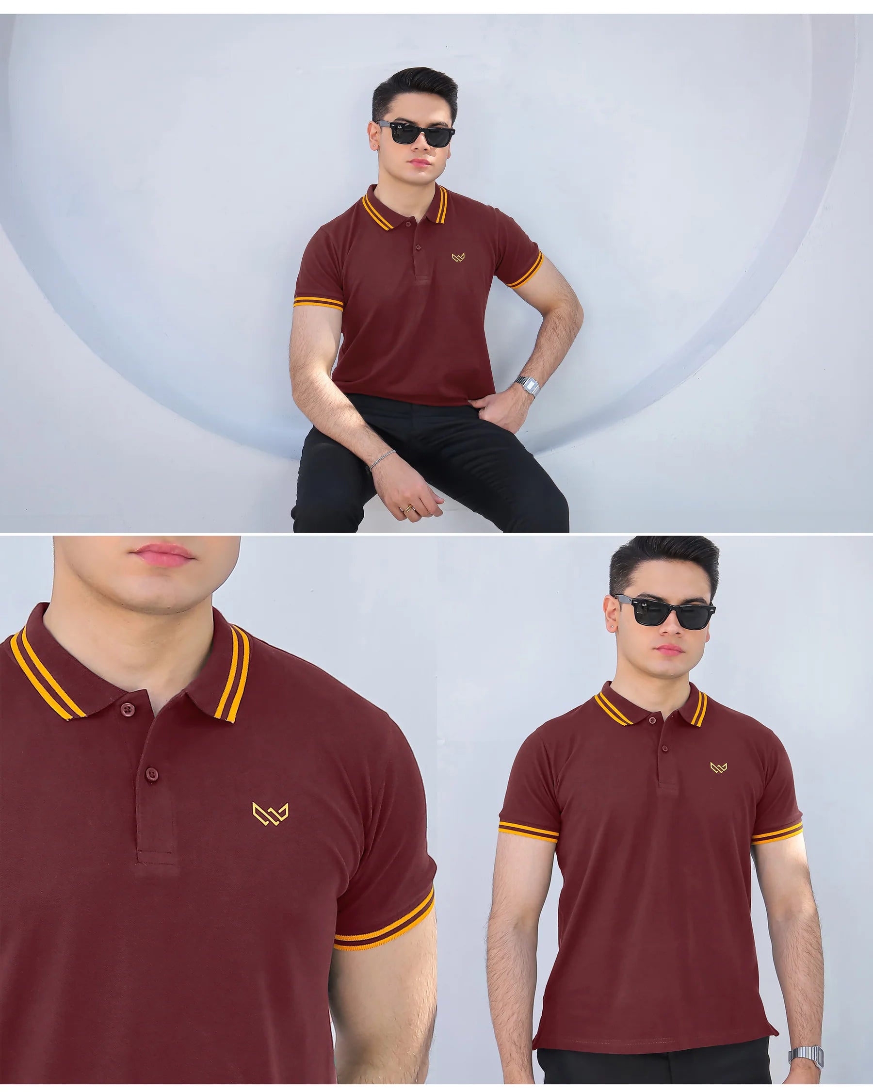 Wearium Maroon Gold - Tipping Cotton Polo (Size: 2XL)