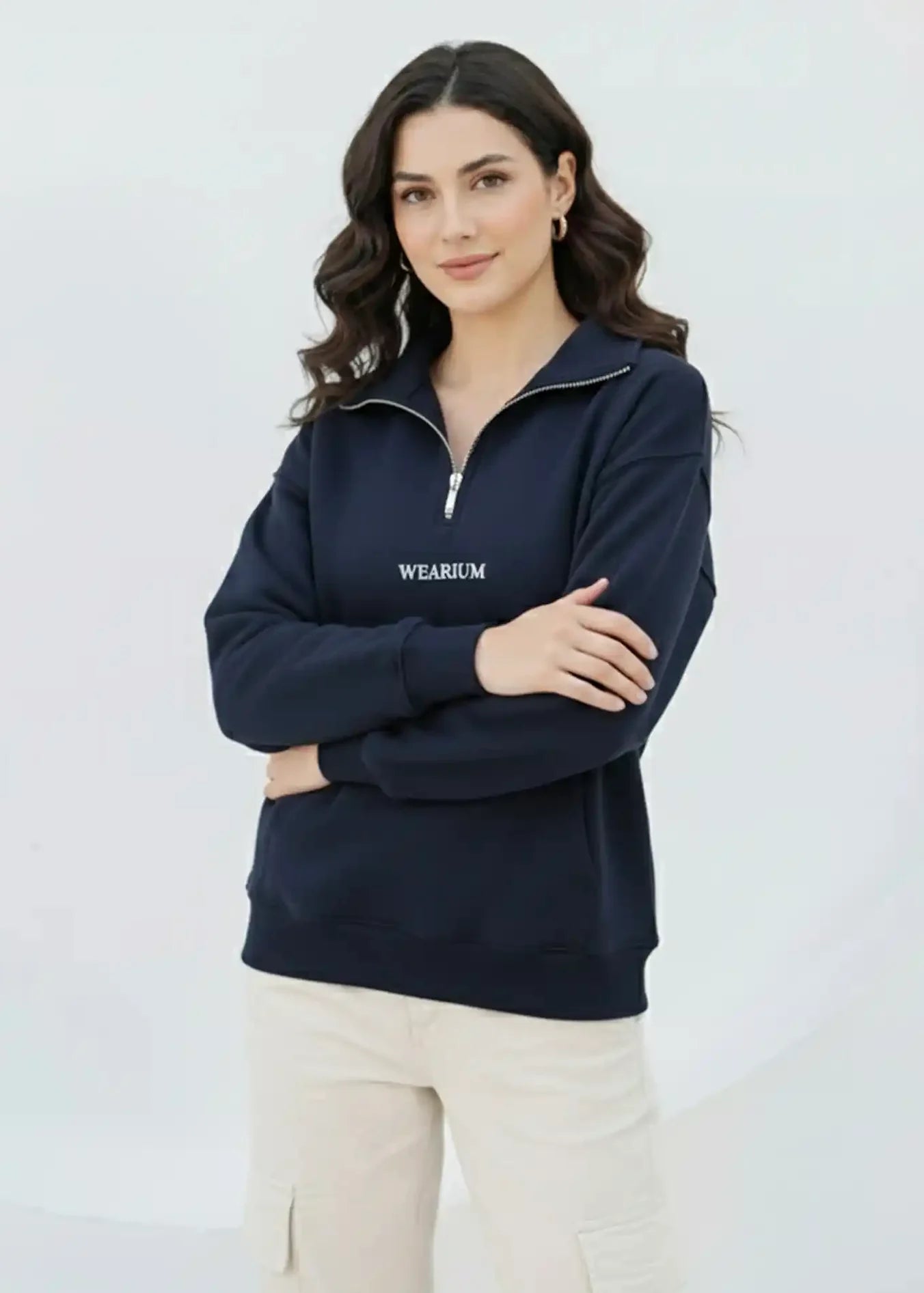 Wearium Quarter Zip Sweatshirt Women - Premium Cotton Fleece (Size: 2XL)