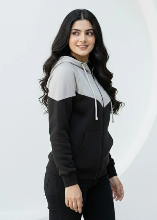 Wearium Grey Edge Oversized ZipUp Women - Premium Cotton Fleece (Size: 2XL)