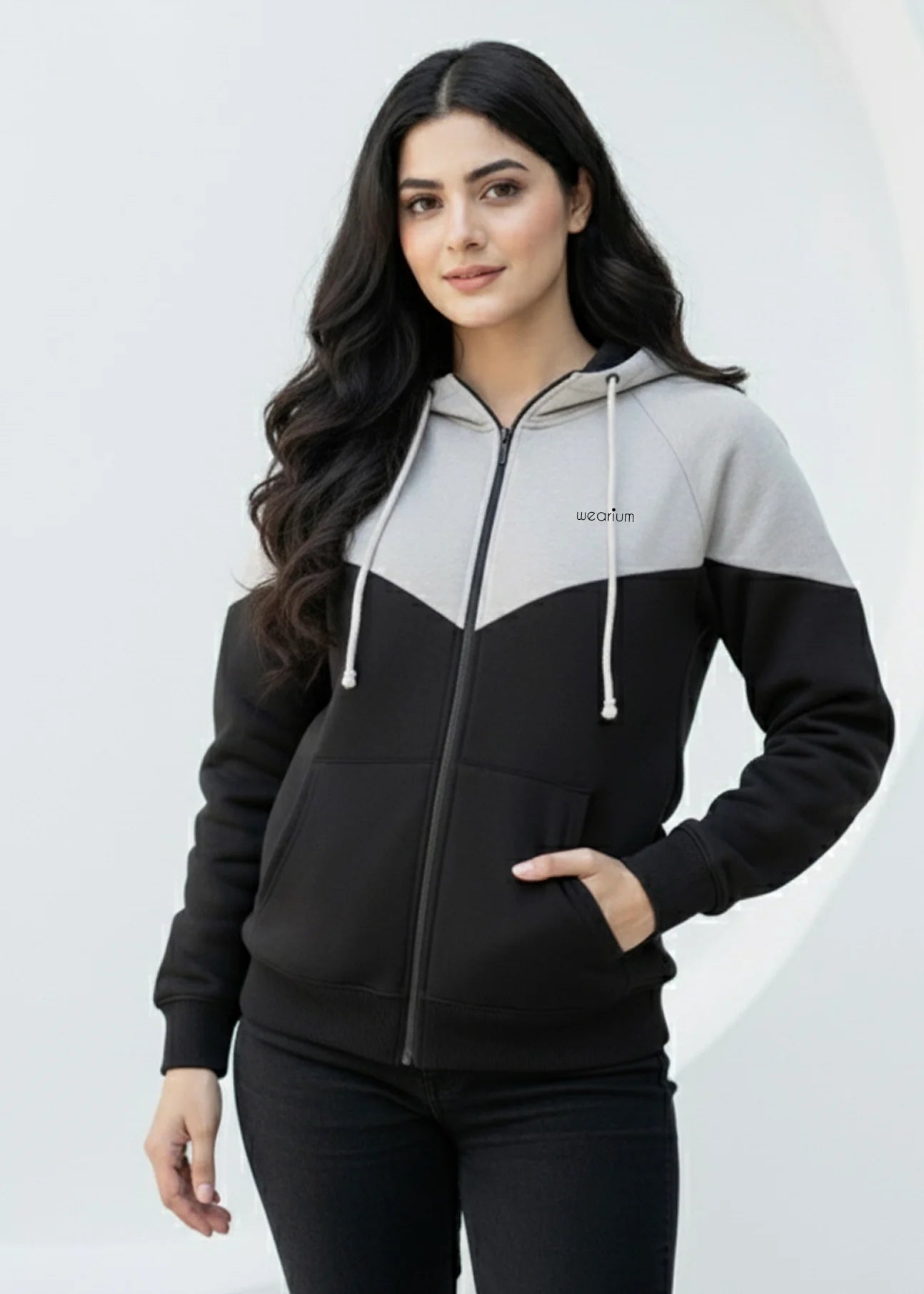 Wearium Grey Edge Oversized ZipUp Women - Premium Cotton Fleece (Size: 2XL)