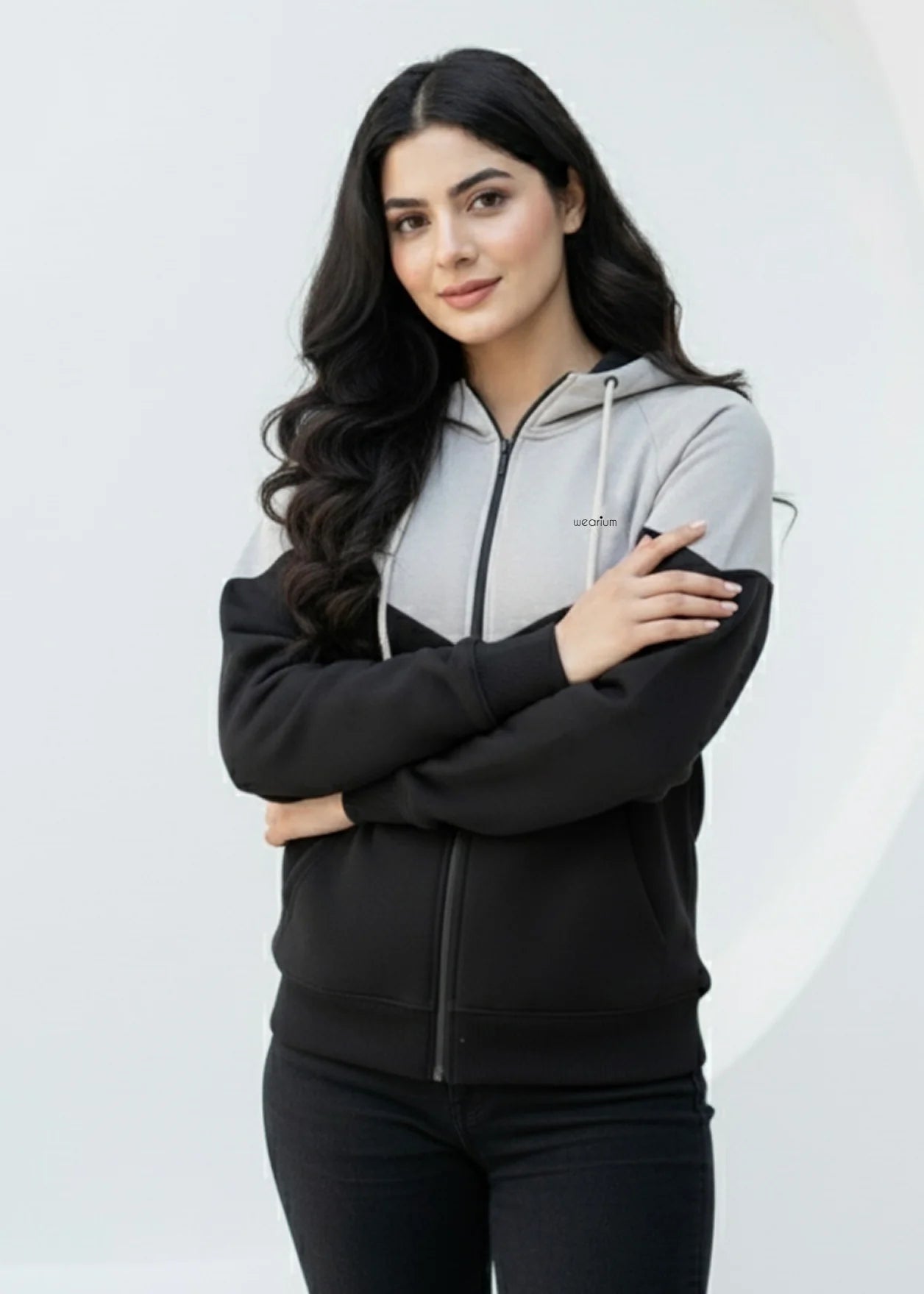 Wearium Grey Edge Oversized ZipUp Women - Premium Cotton Fleece (Size: 2XL)