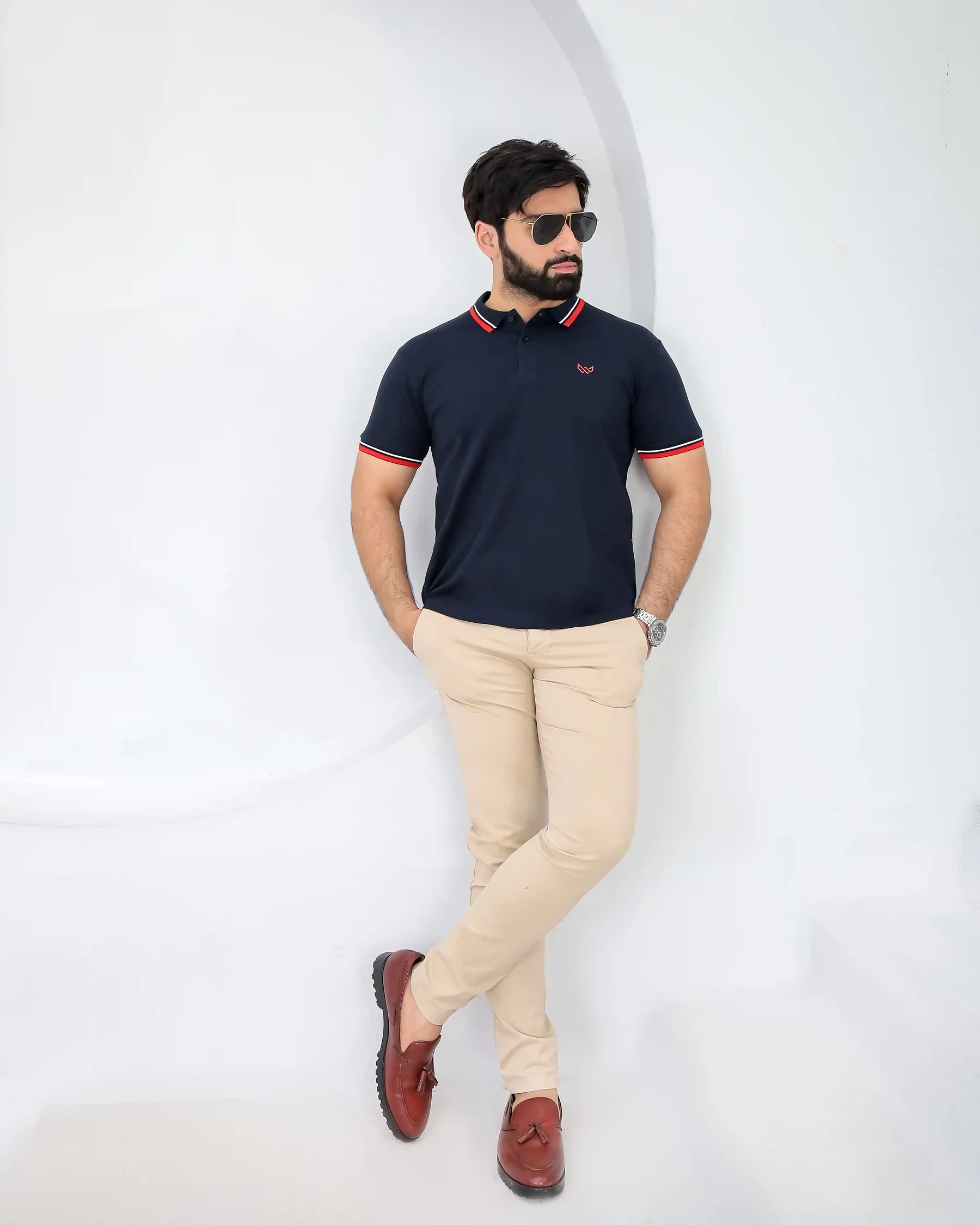 Wearium Tipped Navy Polo - Superior Cotton (Size: 2XL)