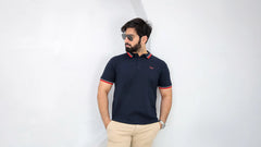 Wearium Tipped Navy Polo - Superior Cotton (Size: 2XL)