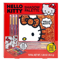 Hello Kitty Eyeshadow Palette Set - 35 Custom Colors, 5 Themed Brushes, Flip - up Glitter Cover, 8+