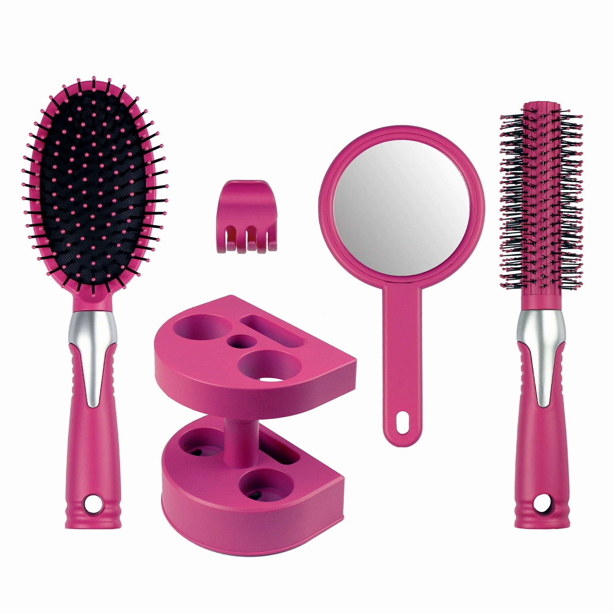 5-Piece Hair Brush Set, Adults and Teens, Pink