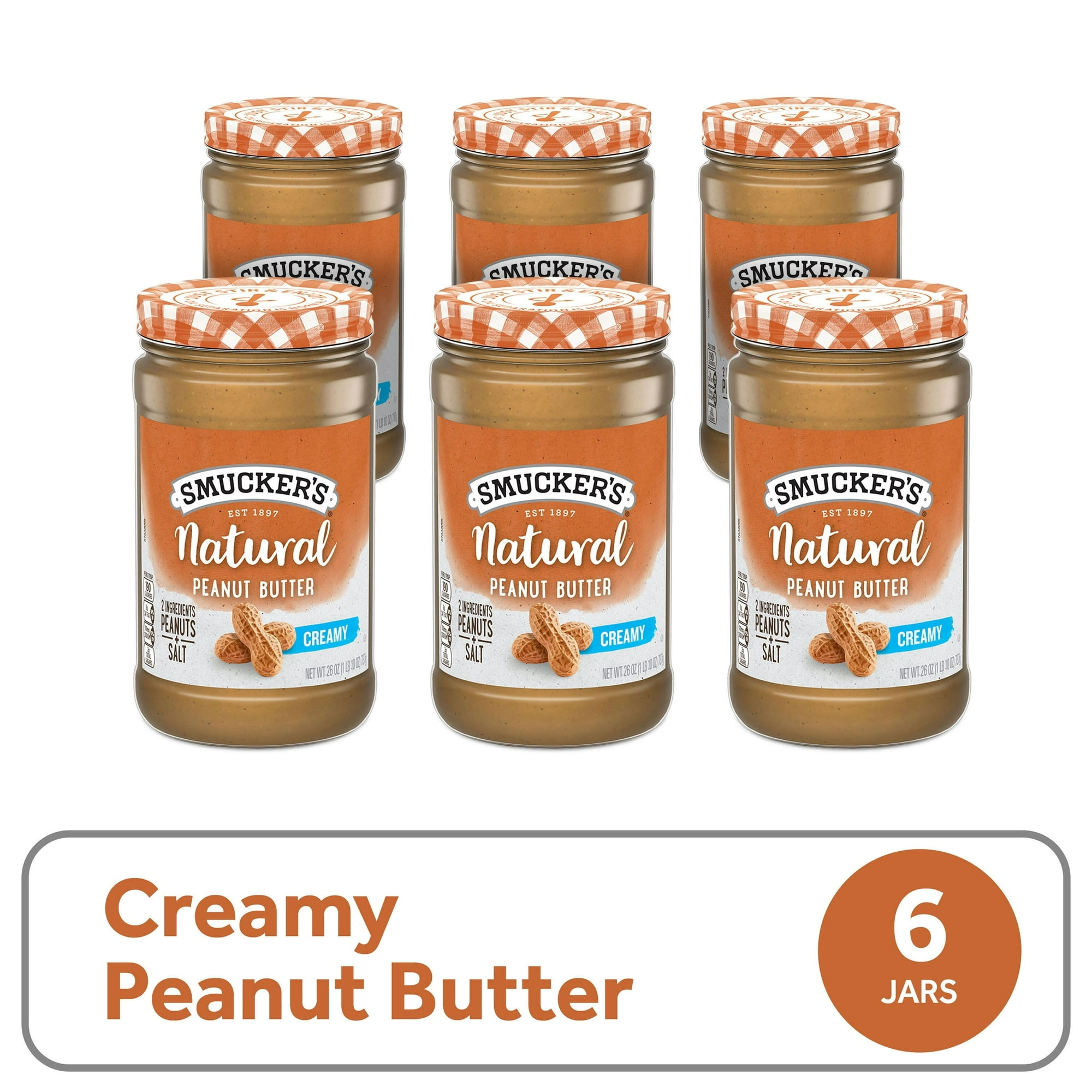 (6 pack) Smucker’s Natural Creamy Peanut Butter, 26 oz Jar