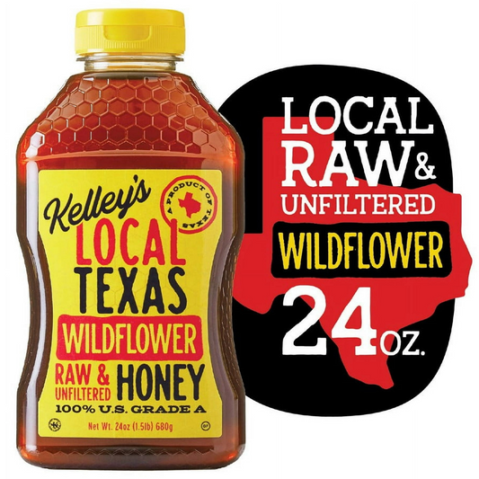 Kelley Honey Farms Local Texas Wildflower Honey 100% Pure Grade A, Raw and Unfiltered Honey, 24 oz