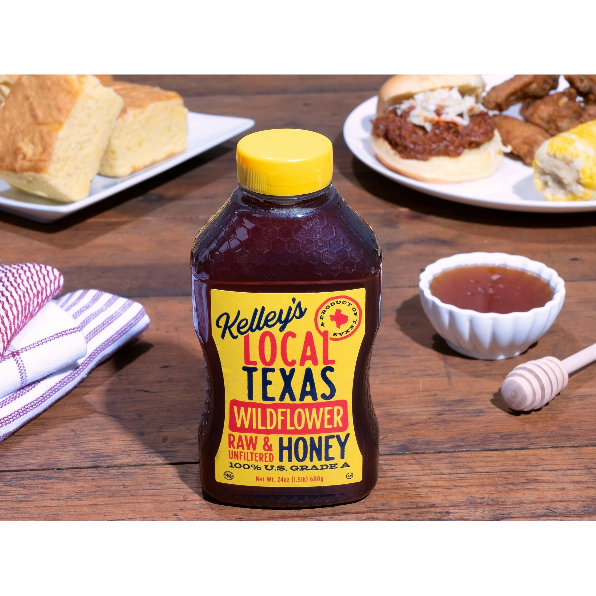 Kelley Honey Farms Local Texas Wildflower Honey 100% Pure Grade A, Raw and Unfiltered Honey, 24 oz