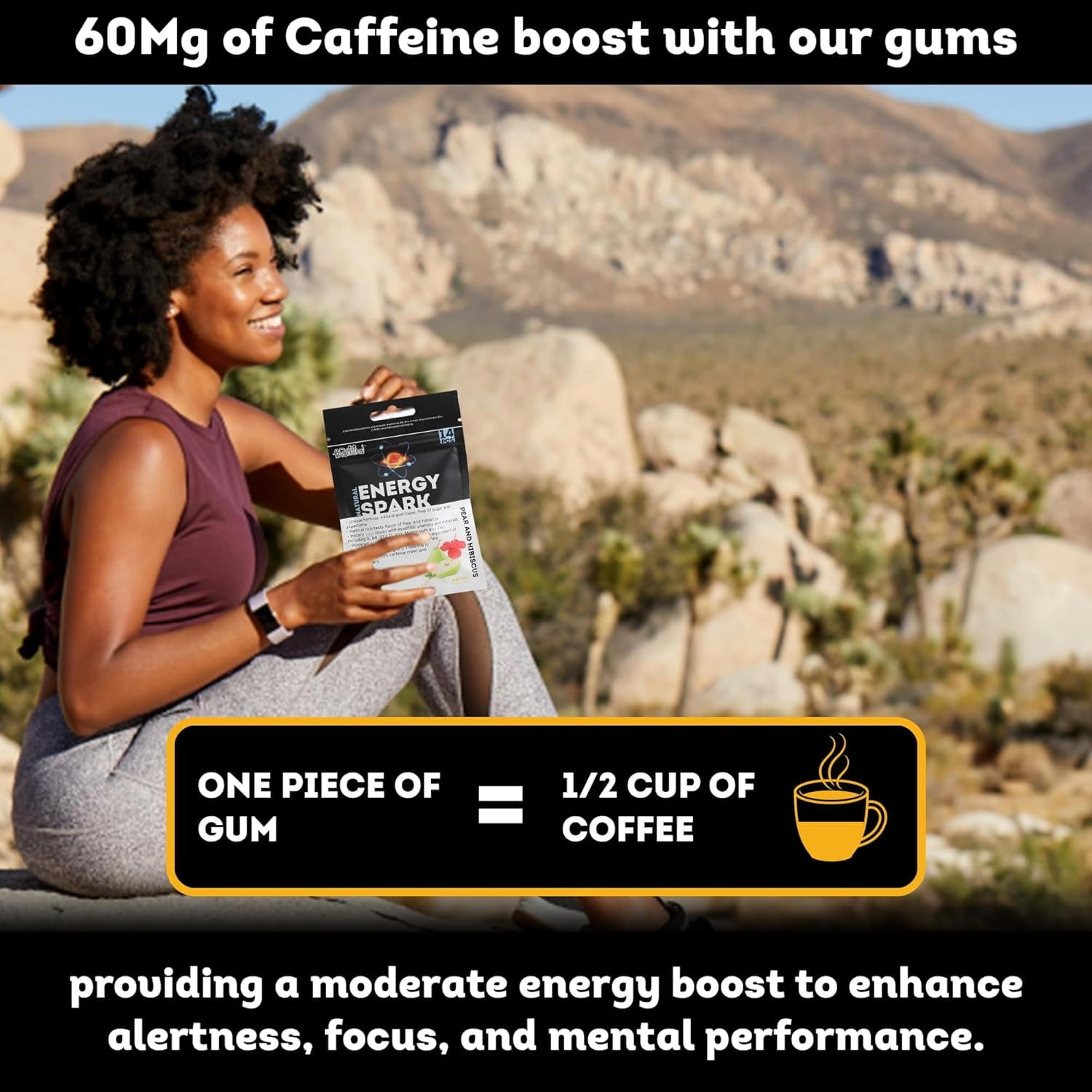 Funstitution 60 mg Natural Caffeine Gum (56pcs) | Contains Vitamin A, B6, B12, D, L-Theanine, Xylitol, Iron, Zinc, Magnesium | Focus & Energy Gum Caffeinated For Athletes | Pear And Hibiscus Flavor