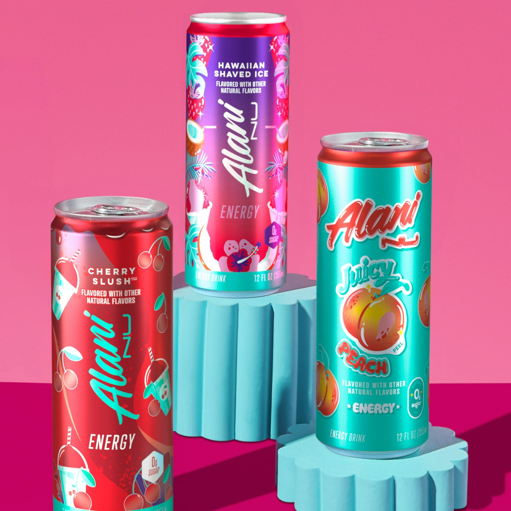 Alani Nu Sugar Free Energy Drink, Variety Pack, Cherry Slush, Juicy Peach, Hawaiian Shaved Ice, 12 fl oz, 12 Pack, Cans, 200mg Caffeine