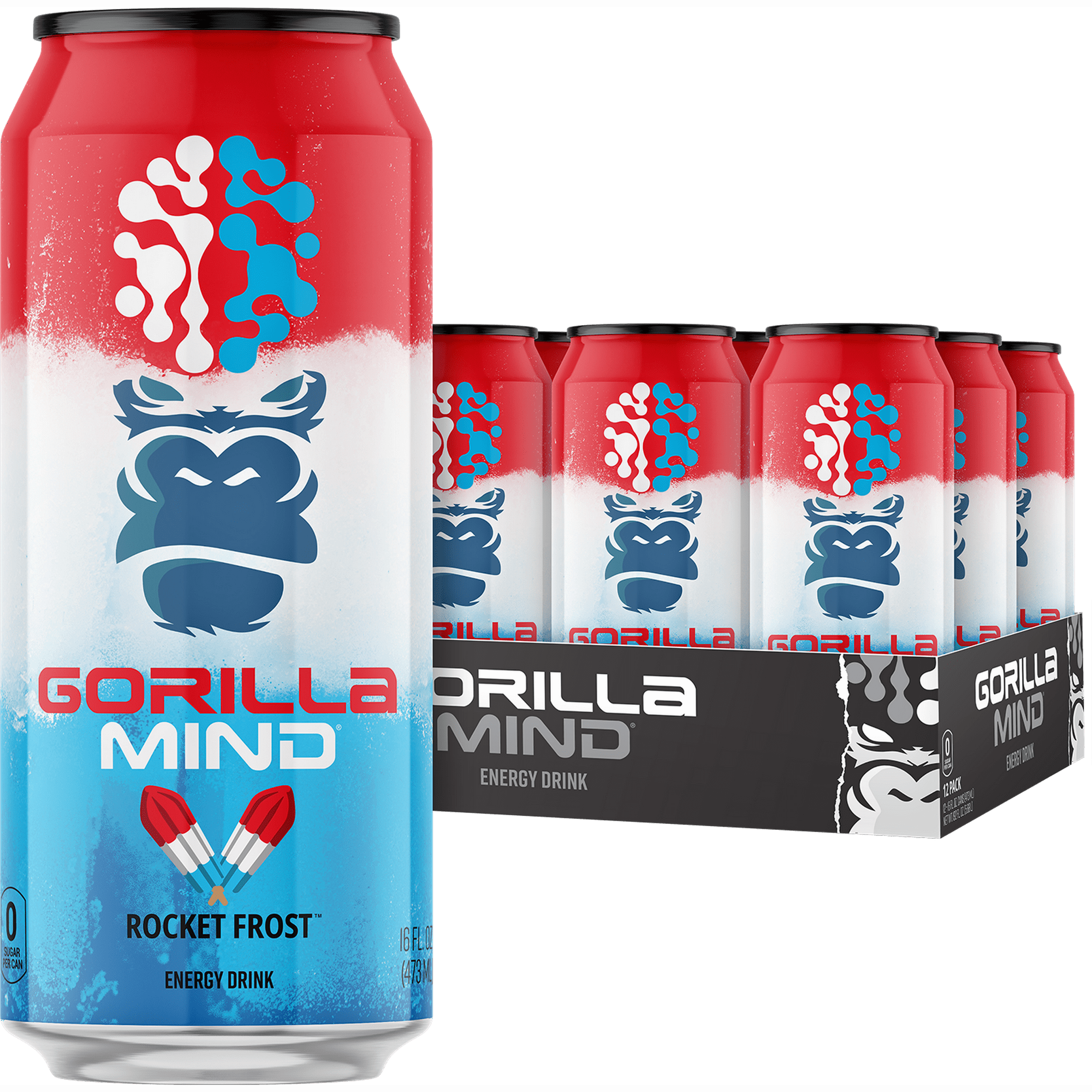 Gorilla Mind Energy Drink, No Sugar or Artificial Colors, Bombsicle, 16 oz, 12 pack Cans